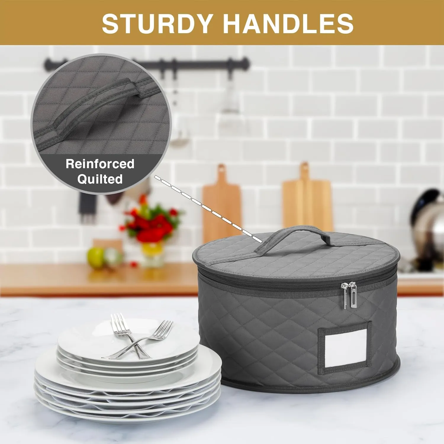 2 Pack - 7" Saucer Storage Case - China Storage Container - Stackable With Padded Interior to Store your Dinnerware Dishes - 24 Felt Dividers Included - Great for Small Plates, Bowls, Appetizer Plates