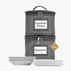 2 Pack - 7" Saucer Storage Case - China Storage Container - Stackable With Padded Interior to Store your Dinnerware Dishes - 24 Felt Dividers Included - Great for Small Plates, Bowls, Appetizer Plates