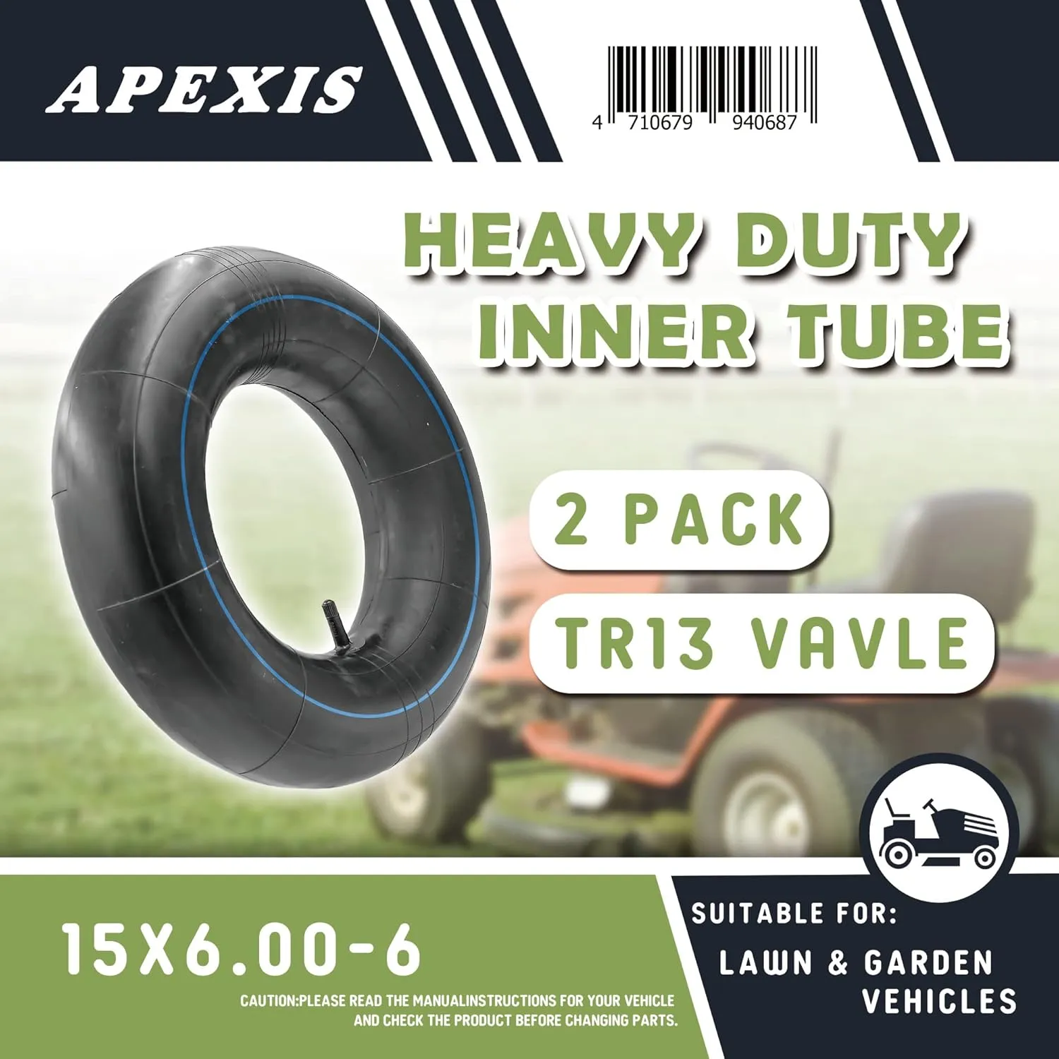 2-Pack of 15x6.00-6" Premium Replacement Tire Inner Tubes - Fits for Hand Trucks, Dollies, Wheelbarrows, Lawn Mowers, Trailers