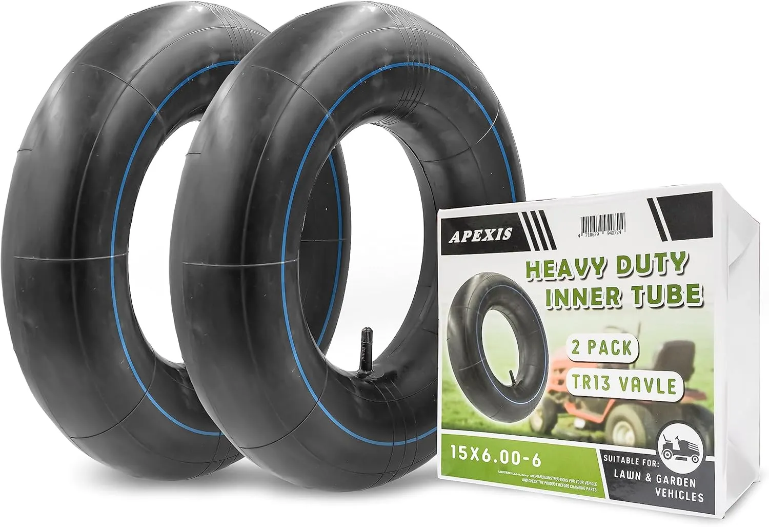 2-Pack of 15x6.00-6" Premium Replacement Tire Inner Tubes - Fits for Hand Trucks, Dollies, Wheelbarrows, Lawn Mowers, Trailers
