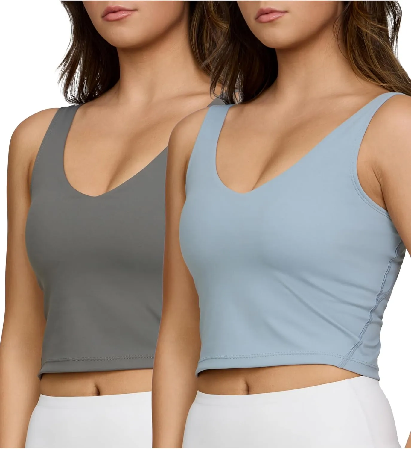 2 Pack Sports Bras for Women Medium Support No Underwire Longline Workout Tops for Womens Tops with Removable Padding