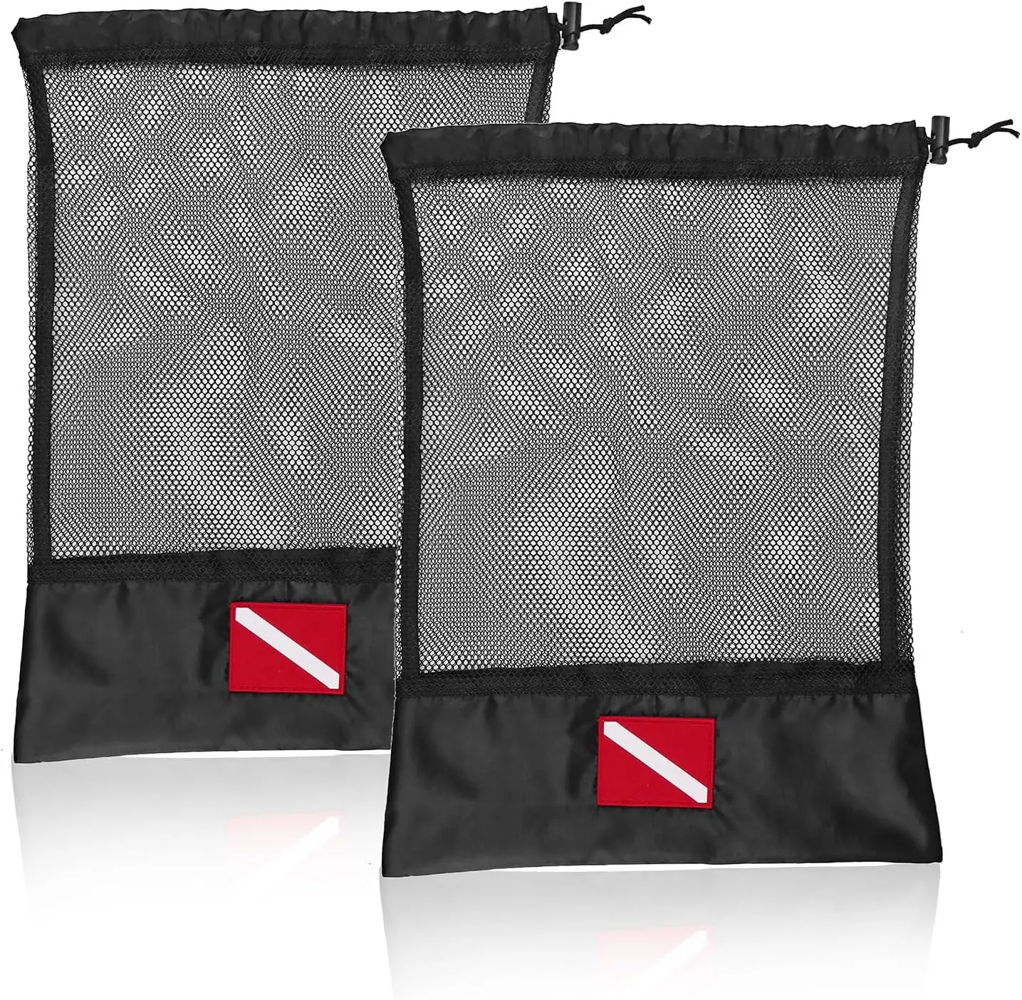 2 Pcs Mesh Dive Bag, 16.5x12.6In(42 * 32cm) Diving Mesh Bags with Shrink Lock and Dive Flag Mark, Nylon Drawstring Bag for Scuba Gear, Fit for Diving, Snorkeling, Underwater Photography