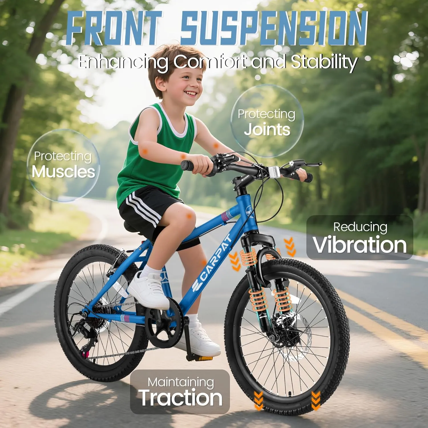 20 Inch Kids' Mountain Bike Ages 5-10, 7-Speed Children's Day Gifts Bicycles for Boys Girls Present, Outdoor Cycling City Bikes