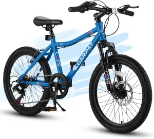 20 Inch Kids' Mountain Bike Ages 5-10, 7-Speed Children's Day Gifts Bicycles for Boys Girls Present, Outdoor Cycling City Bikes