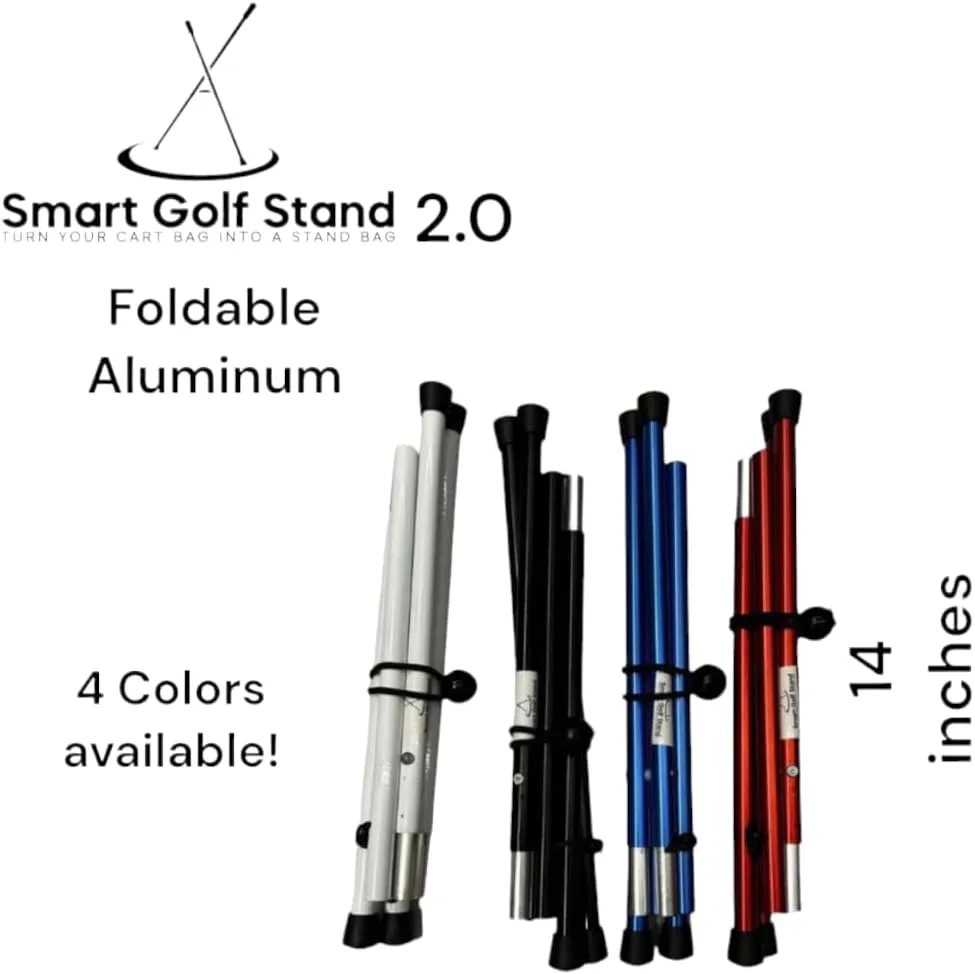 2.0: with STEEL ROPE CORD Black SMART GOLF Bag STAND Attachment Foldable Legs Only, Easy to Carry Lightweight Golf Stand, Attachable Golf Bag Accessories, Black-Aluminum