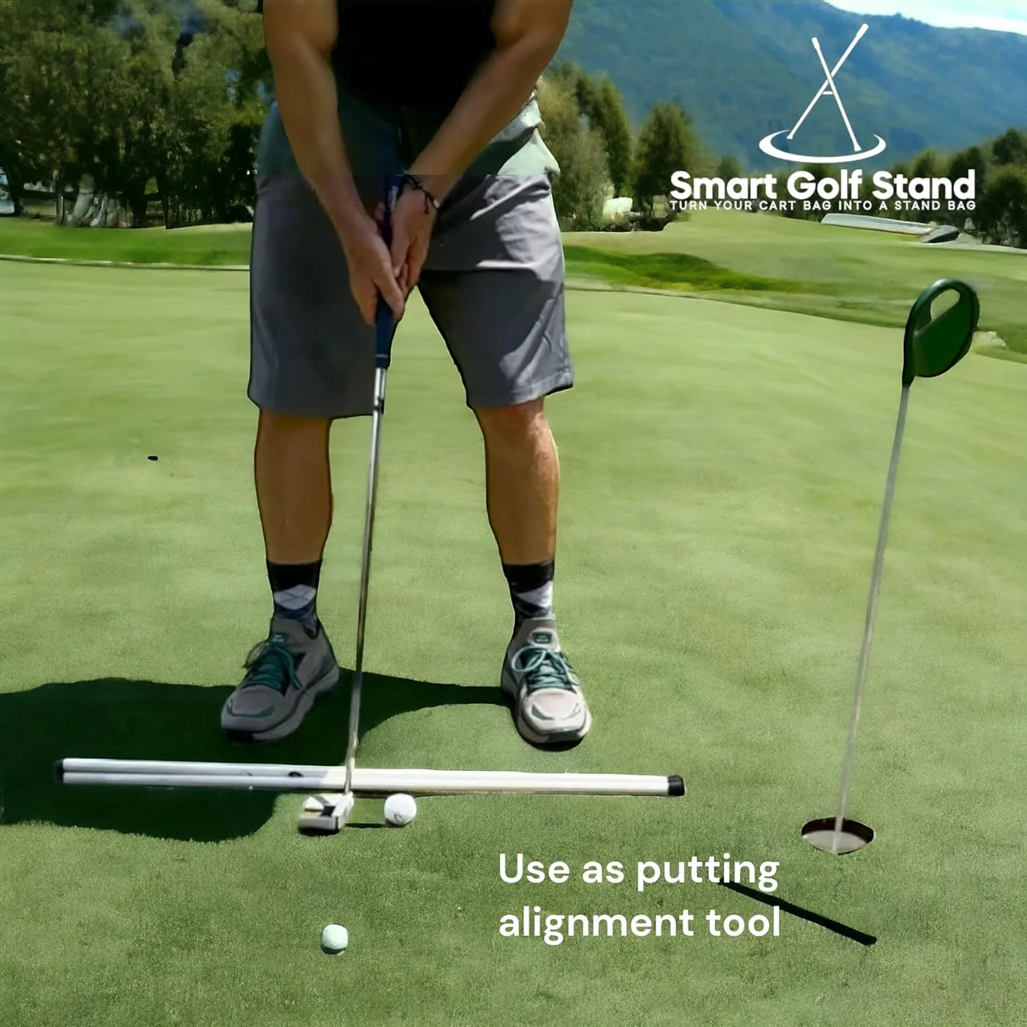 2.0: with STEEL ROPE CORD Black SMART GOLF Bag STAND Attachment Foldable Legs Only, Easy to Carry Lightweight Golf Stand, Attachable Golf Bag Accessories, Black-Aluminum