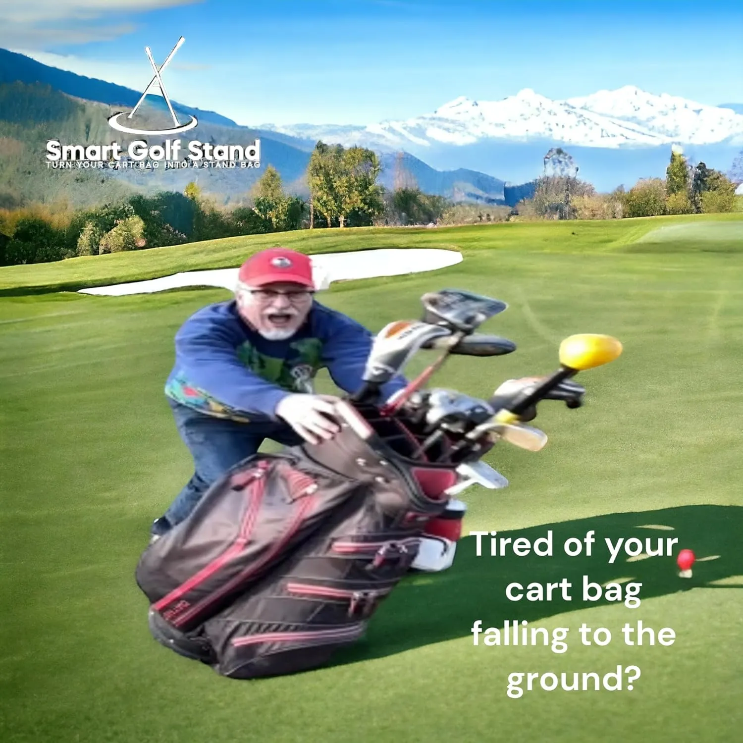 2.0: with STEEL ROPE CORD Black SMART GOLF Bag STAND Attachment Foldable Legs Only, Easy to Carry Lightweight Golf Stand, Attachable Golf Bag Accessories, Black-Aluminum
