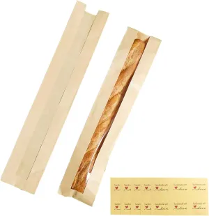 200 Pieces Baguette Bags,Kraft Paper Long French Bread Bags for Homemade Bread with Clear Front Window(23.5 x 4.3 x 1.6 Inch)