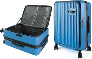 24-inch Top Opening Luggage with 360° Silent Wheels, TSA Lock, Collapsible Cup Holder & Bag Hook - Lightweight Hardshell Suitcase for Business Travel & Vacation(Blue)