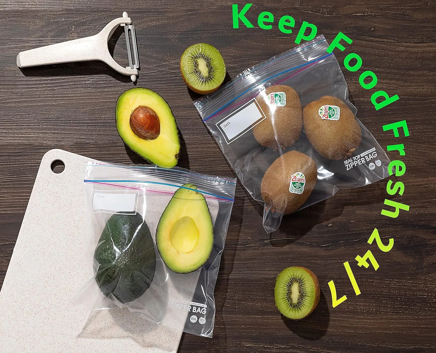 24/7 Bags- Variety Zip Storage Bags, 275 Count, 4 Sizes Including 2 Gallons, Easy Grip Open Tabs, Write-On Space, BPA-Free & Heavy Duty, Microwave Safe, Non-StandUp