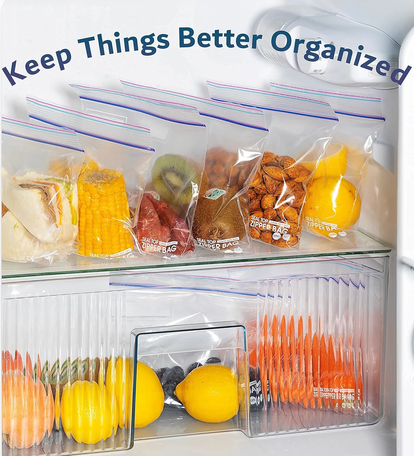 24/7 Bags- Variety Zip Storage Bags, 275 Count, 4 Sizes Including 2 Gallons, Easy Grip Open Tabs, Write-On Space, BPA-Free & Heavy Duty, Microwave Safe, Non-StandUp