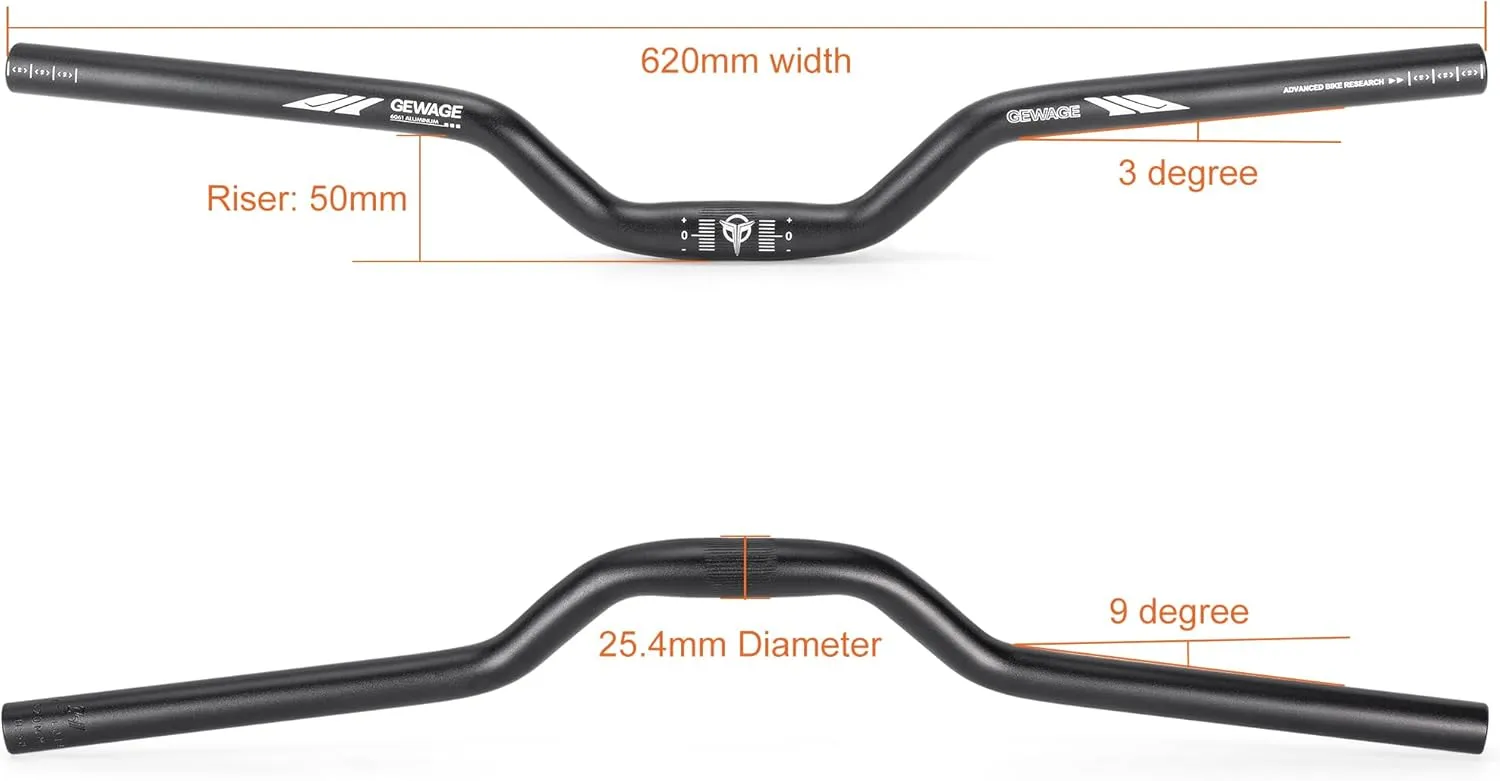 25.4 Bike Handlebar - 30mm, 55mm, 70mm, 90mm,120mm Riser Handlebar - 620mm Aluminium Alloy Mountain Bike Bicycle Handlebars (25.4-50mm Rise)