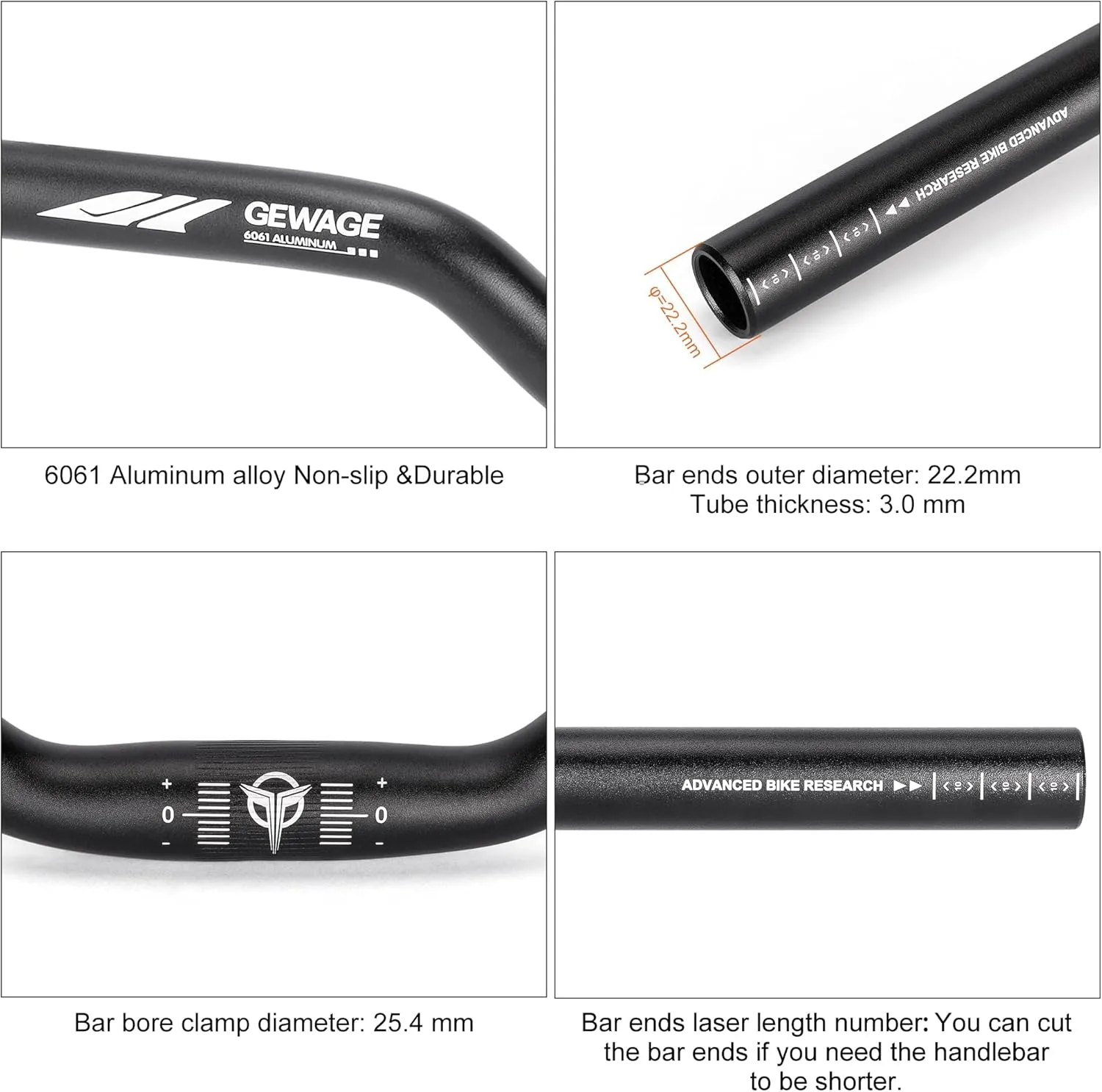 25.4 Bike Handlebar - 30mm, 55mm, 70mm, 90mm,120mm Riser Handlebar - 620mm Aluminium Alloy Mountain Bike Bicycle Handlebars (25.4-50mm Rise)