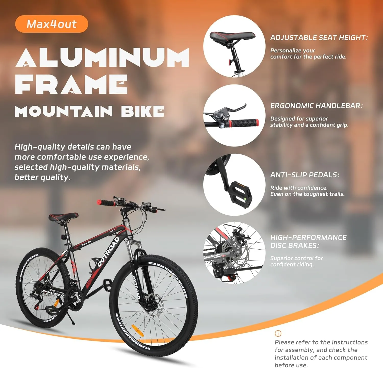 26 Inch Mountain Bike, Aluminum Frame, 21-Speed Dual Disc Brake Bicycle with Lock-Out Suspension Fork, Nomal Wheels Bicycles for Men and Women