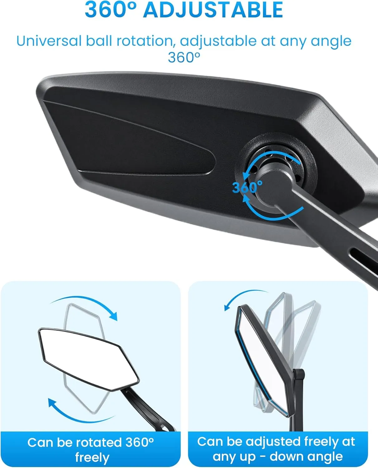 2pcs Bike Mirror Handlebar Mount 360° Adjustable, Wide Rear View Mirror Bicycle Mirrors for Handlebars with Scratch Resistant Glass, Bike Rear View Mirror for Scooter, Motorcycle, Bike Accessory