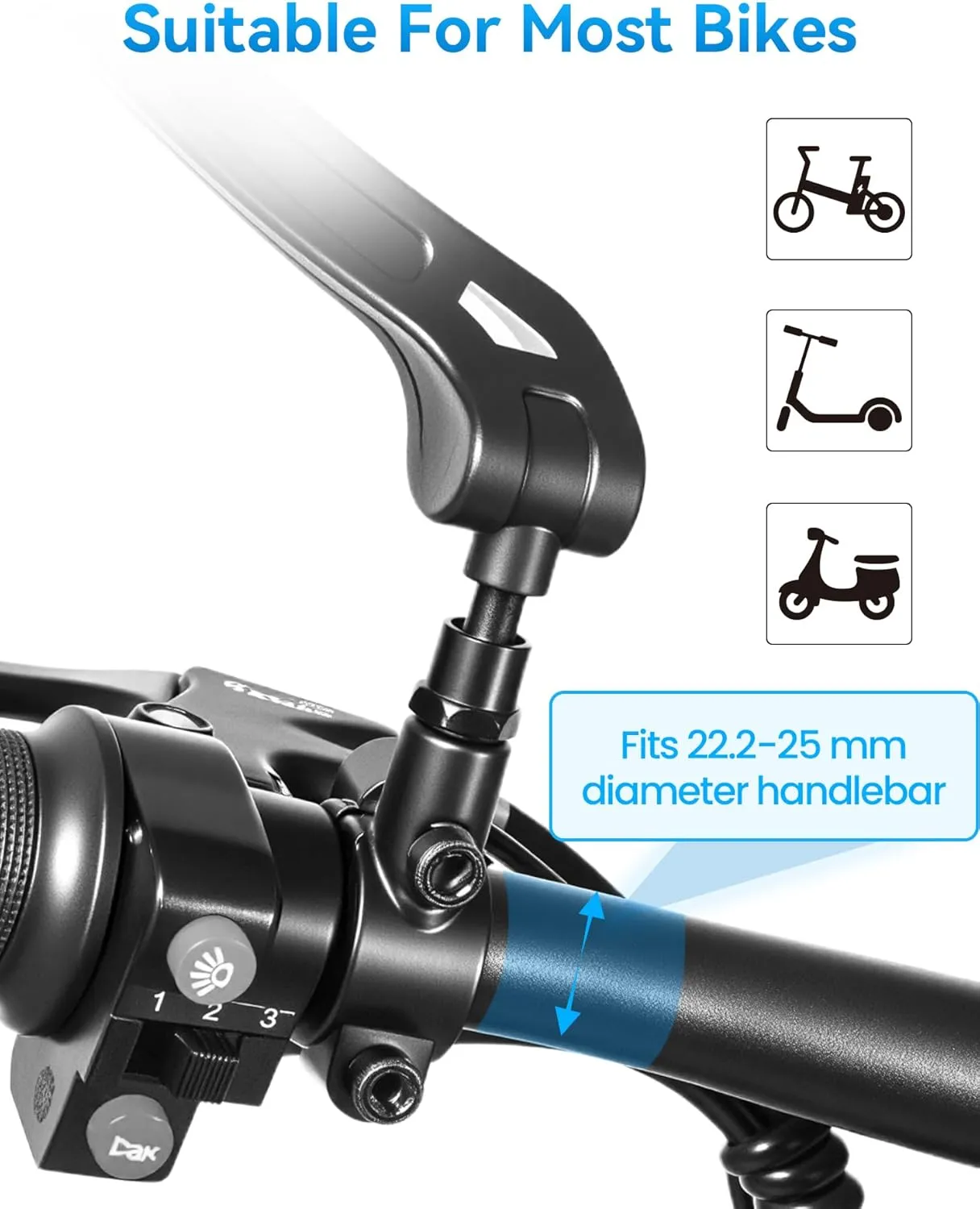 2pcs Bike Mirror Handlebar Mount 360° Adjustable, Wide Rear View Mirror Bicycle Mirrors for Handlebars with Scratch Resistant Glass, Bike Rear View Mirror for Scooter, Motorcycle, Bike Accessory