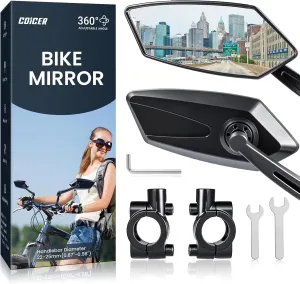 2pcs Bike Mirror Handlebar Mount 360° Adjustable, Wide Rear View Mirror Bicycle Mirrors for Handlebars with Scratch Resistant Glass, Bike Rear View Mirror for Scooter, Motorcycle, Bike Accessory