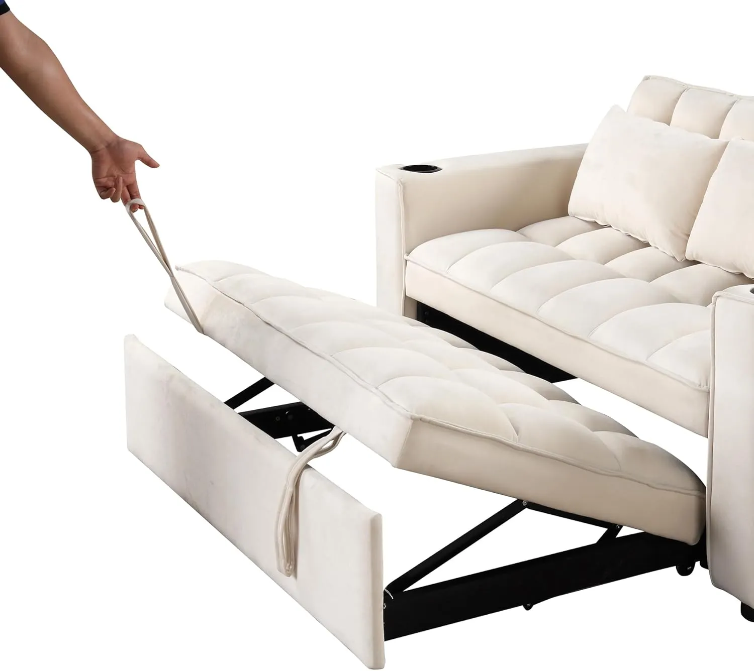 3 in 1 Upholstered Loveseat Futon Sofa Convertible Sleeper Sofabed, Modern Loveseat Sofa Foldable Lounge Chaise Daybed W/Pull Out Sleeper Couch Bed,USB Ports and Cupholders for Living Room Bedroom