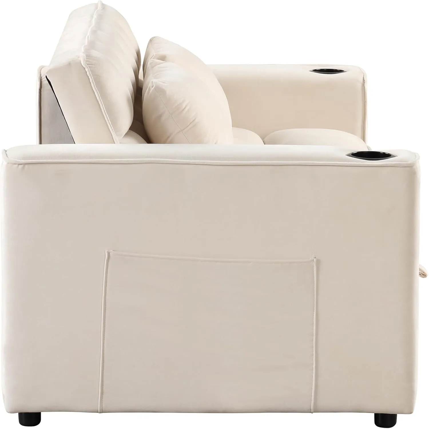 3 in 1 Upholstered Loveseat Futon Sofa Convertible Sleeper Sofabed, Modern Loveseat Sofa Foldable Lounge Chaise Daybed W/Pull Out Sleeper Couch Bed,USB Ports and Cupholders for Living Room Bedroom