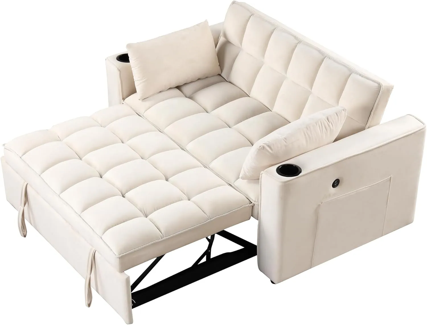 3 in 1 Upholstered Loveseat Futon Sofa Convertible Sleeper Sofabed, Modern Loveseat Sofa Foldable Lounge Chaise Daybed W/Pull Out Sleeper Couch Bed,USB Ports and Cupholders for Living Room Bedroom