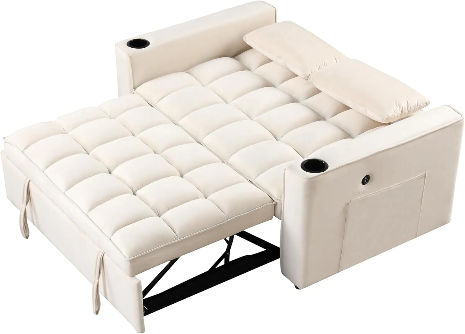 3 in 1 Upholstered Loveseat Futon Sofa Convertible Sleeper Sofabed, Modern Loveseat Sofa Foldable Lounge Chaise Daybed W/Pull Out Sleeper Couch Bed,USB Ports and Cupholders for Living Room Bedroom