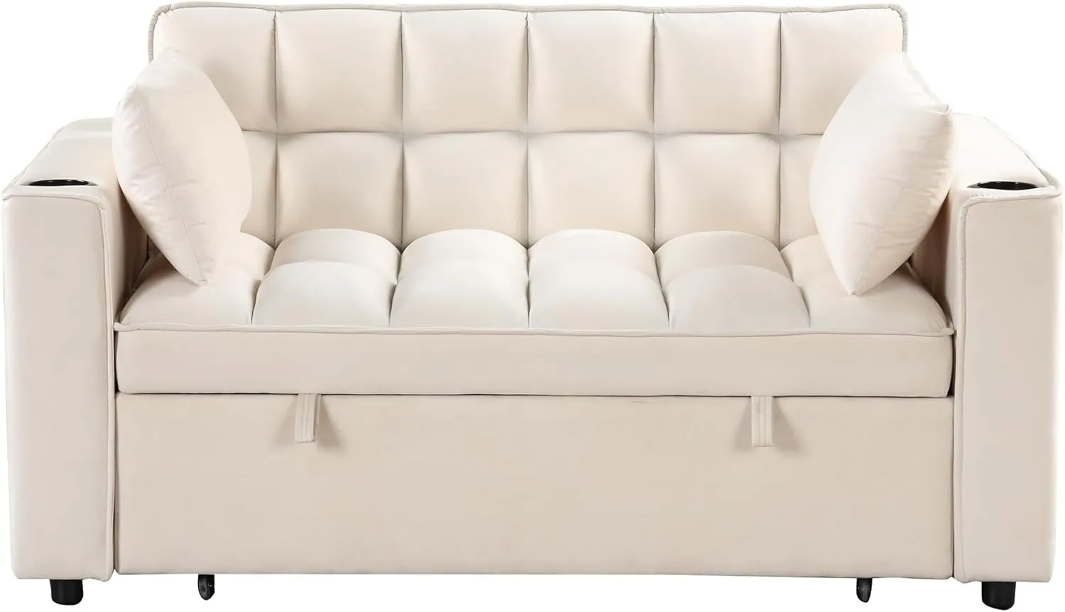 3 in 1 Upholstered Loveseat Futon Sofa Convertible Sleeper Sofabed, Modern Loveseat Sofa Foldable Lounge Chaise Daybed W/Pull Out Sleeper Couch Bed,USB Ports and Cupholders for Living Room Bedroom