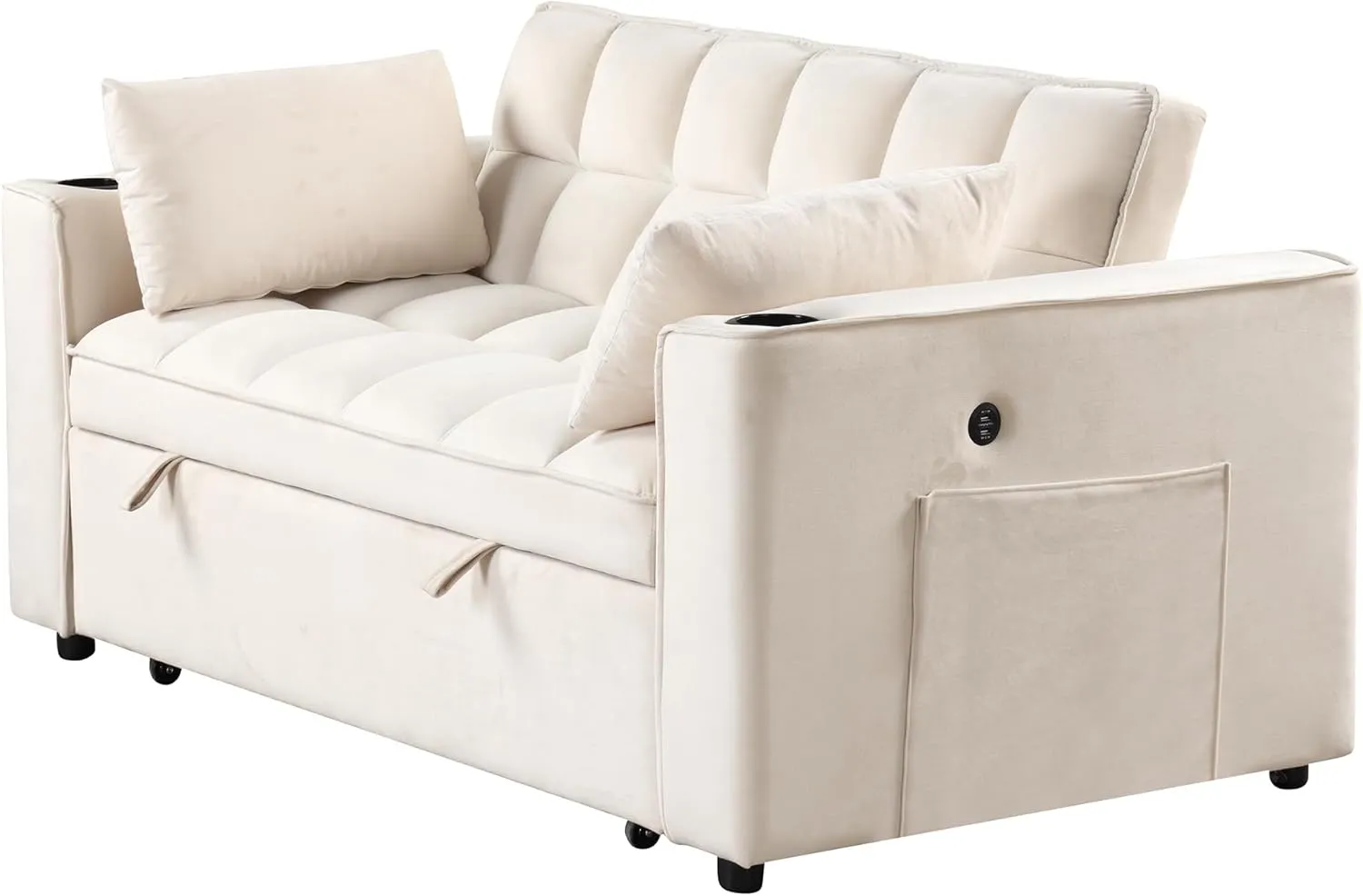 3 in 1 Upholstered Loveseat Futon Sofa Convertible Sleeper Sofabed, Modern Loveseat Sofa Foldable Lounge Chaise Daybed W/Pull Out Sleeper Couch Bed,USB Ports and Cupholders for Living Room Bedroom
