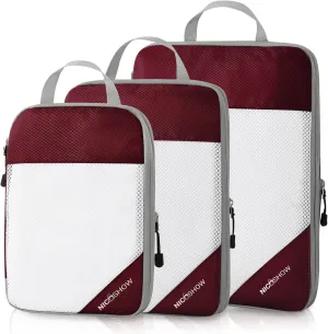 3 Set Compression Packing Cubes for Travel - Compressible, Lightweight, and Space-Saving Packing Cubes, Travel Essentials for Women, Wine