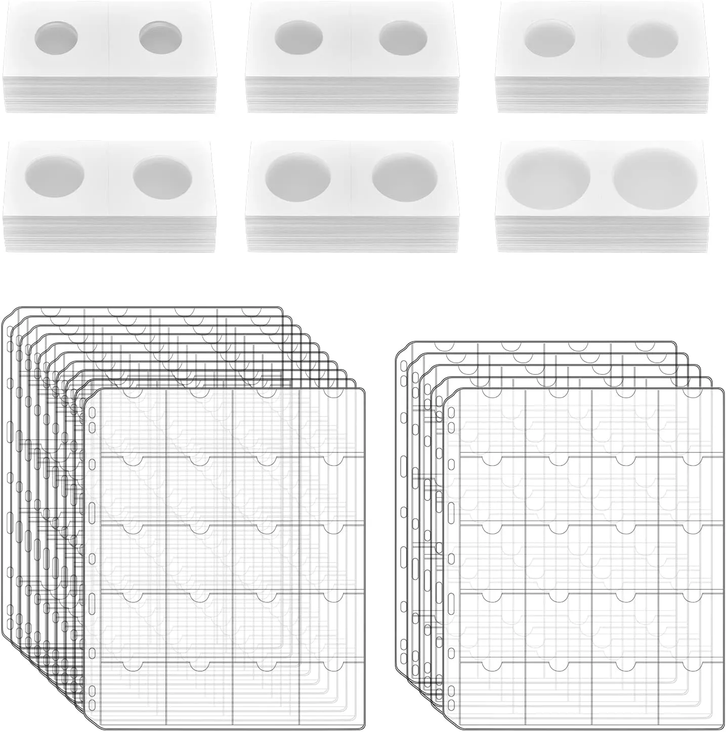 300 Cardboard Coin Holder for Collectors with 15 Sheets Coin Pocket Pages, 300 Pockets Coins Collecting Book Sleeves Protectors Storage and 6 Size 2" x 2" Currency Holders for Coin Collection Supplies
