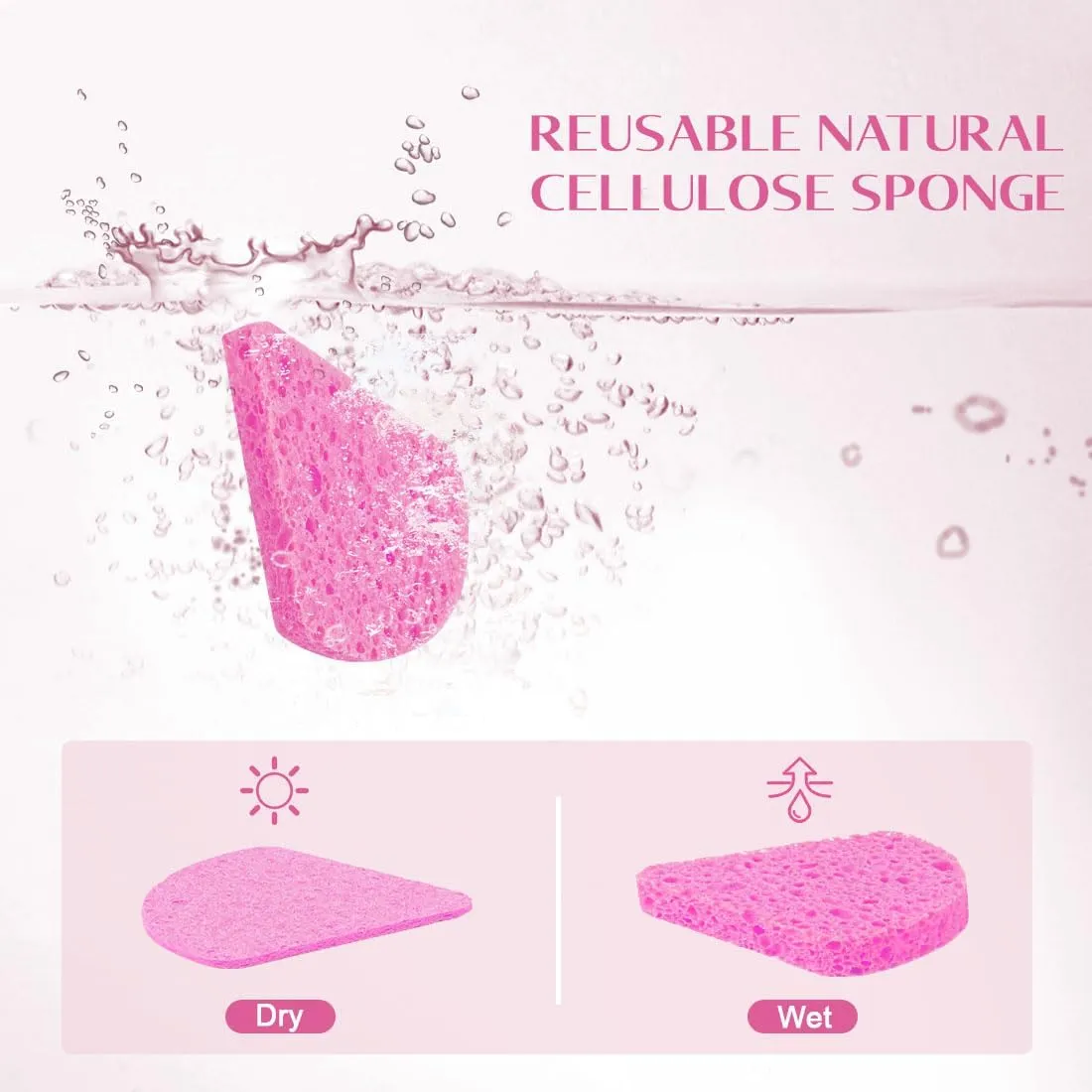 300-Count Compressed Facial Sponges, Face Sponges for Cleansing, 100% Natural Cellulose Cosmetic Spa Scrub for Makeup Removal, Exfoliating Mask, Skin Massage - Pink