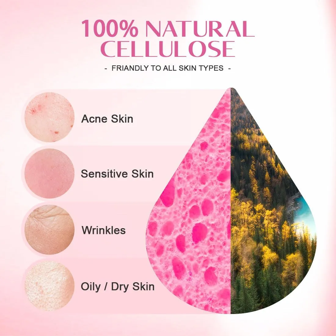 300-Count Compressed Facial Sponges, Face Sponges for Cleansing, 100% Natural Cellulose Cosmetic Spa Scrub for Makeup Removal, Exfoliating Mask, Skin Massage - Pink