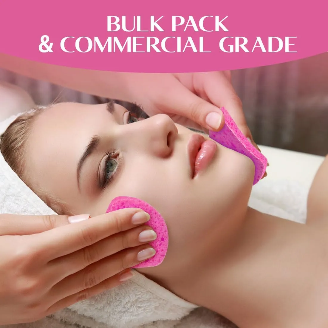 300-Count Compressed Facial Sponges, Face Sponges for Cleansing, 100% Natural Cellulose Cosmetic Spa Scrub for Makeup Removal, Exfoliating Mask, Skin Massage - Pink