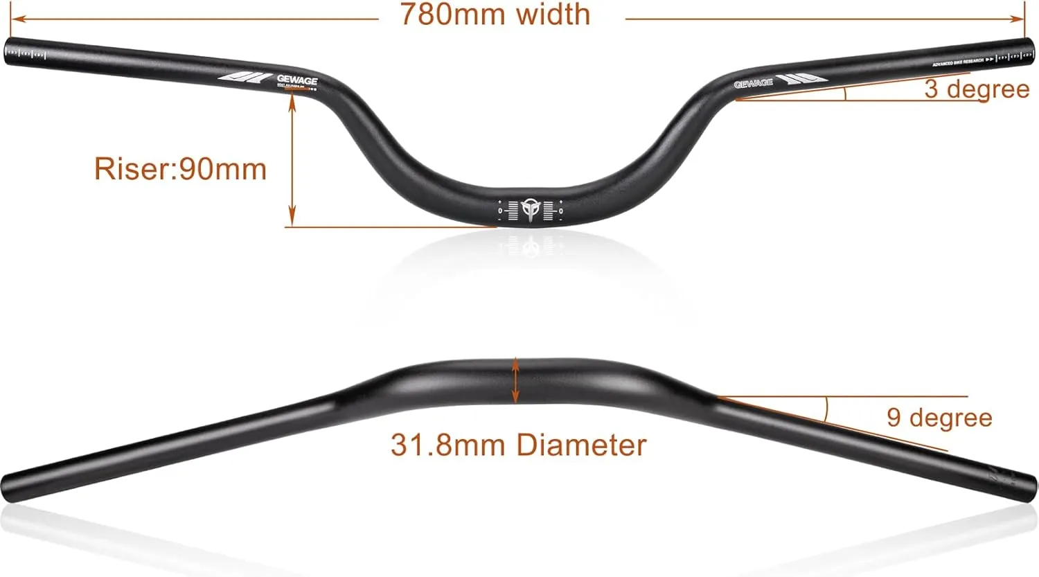 31.8 Bike Handlebar - 25mm, 55mm, 70mm, 90mm,120mm Riser Handlebar - 780mm Aluminium Alloy Mountain Bike Bicycle Handlebars