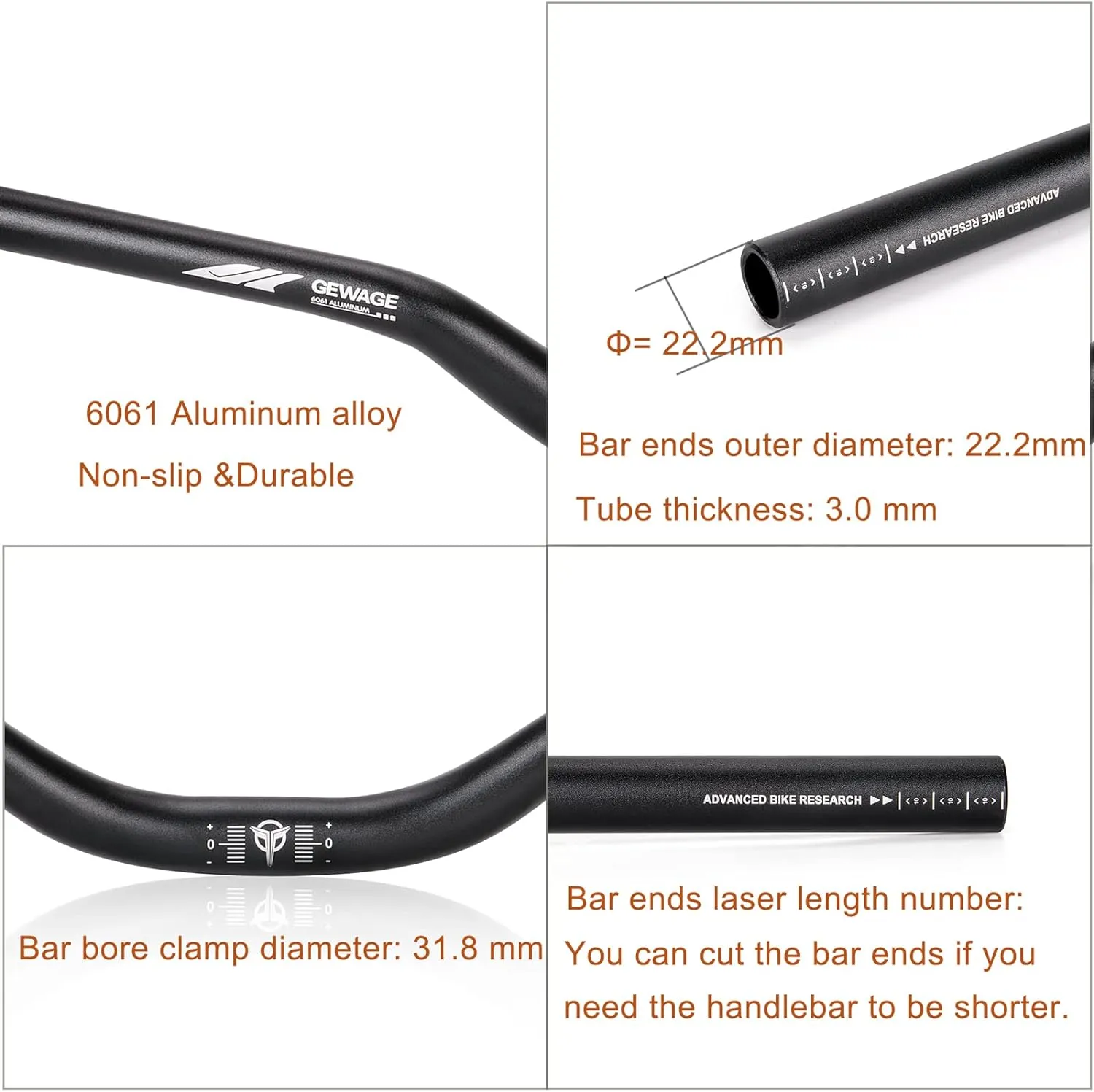 31.8 Bike Handlebar - 25mm, 55mm, 70mm, 90mm,120mm Riser Handlebar - 780mm Aluminium Alloy Mountain Bike Bicycle Handlebars