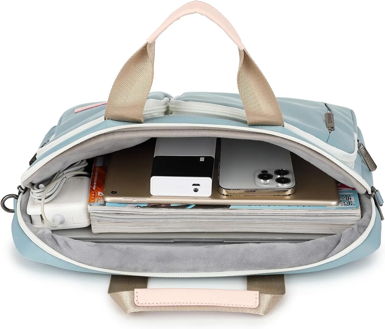 360 Protective Multi-Pockets Laptop Shoulder Bag Sleeve Case, Briefcase for 15.6 & 16 Inch Laptops (Light Blue)