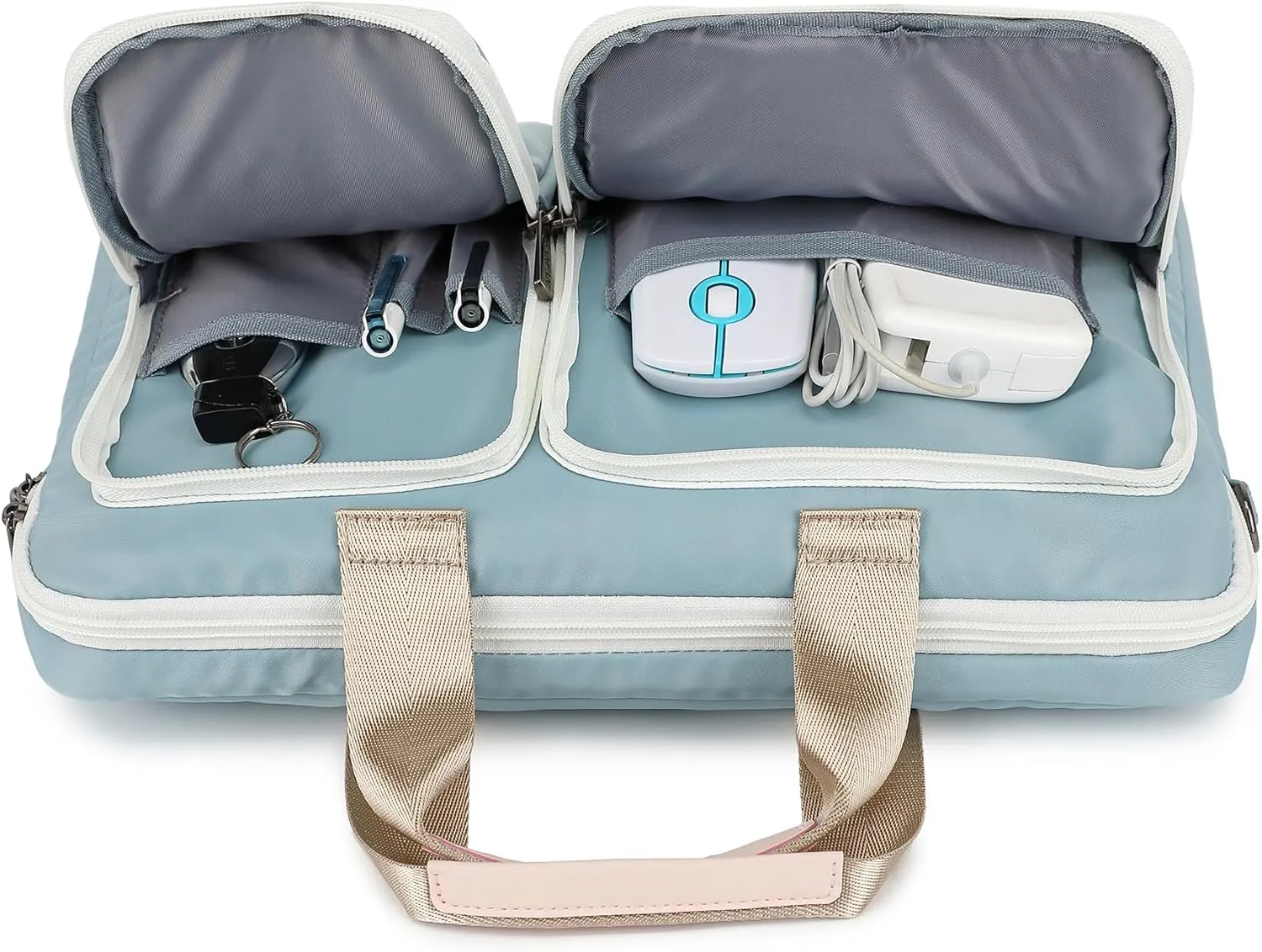 360 Protective Multi-Pockets Laptop Shoulder Bag Sleeve Case, Briefcase for 15.6 & 16 Inch Laptops (Light Blue)