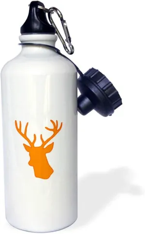 3dRose wb_179696_1 "Orange Deer head silhouette on white Modern country stag with antlers" Sports Water Bottle, 21 oz, Multicolor