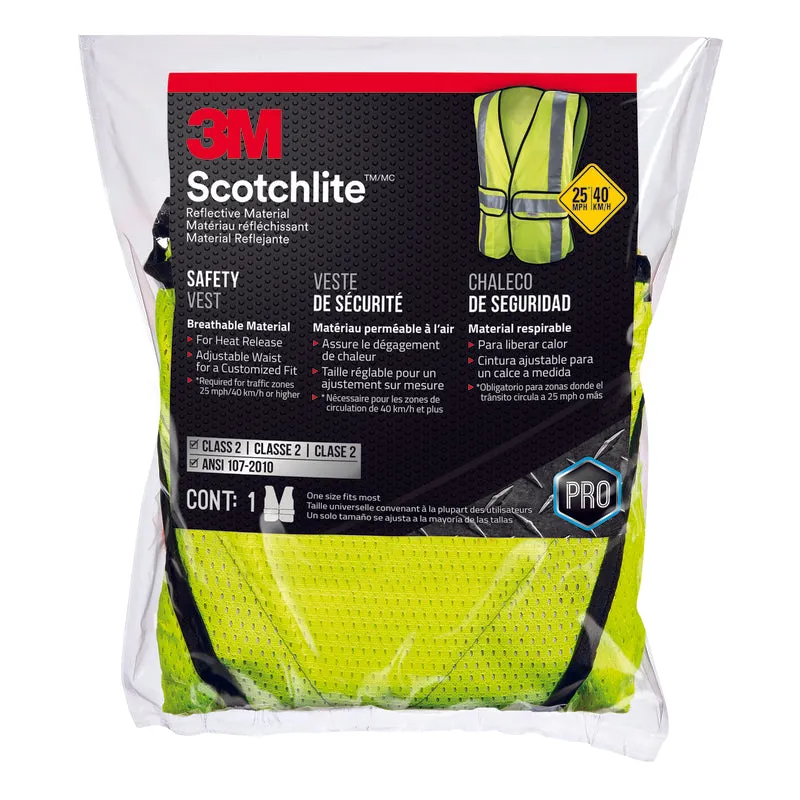 3M Scotchlite Reflective Safety Vest with Reflective Stripe Yellow One Size Fits Most