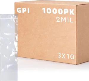 3" x 10" Long Zip Bags, 1000 Pack, Clear Plastic Reclosable Zip Baggies, 2 Mil Thick, Resealable Poly Bags for Packaging Insence, Necklaces, Jewelry & Office Supplies. GPI