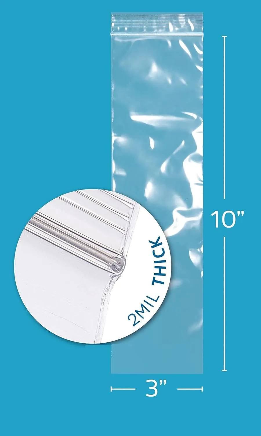 3" x 10" Long Zip Bags, 1000 Pack, Clear Plastic Reclosable Zip Baggies, 2 Mil Thick, Resealable Poly Bags for Packaging Insence, Necklaces, Jewelry & Office Supplies. GPI