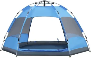 4-5 Person Camping Tent – Double-Layer Automatic Speed Open Sun Hex Tent – Lightweight Outdoor Tent for Backpacking Hiking or Beach Outdoors (Blue)