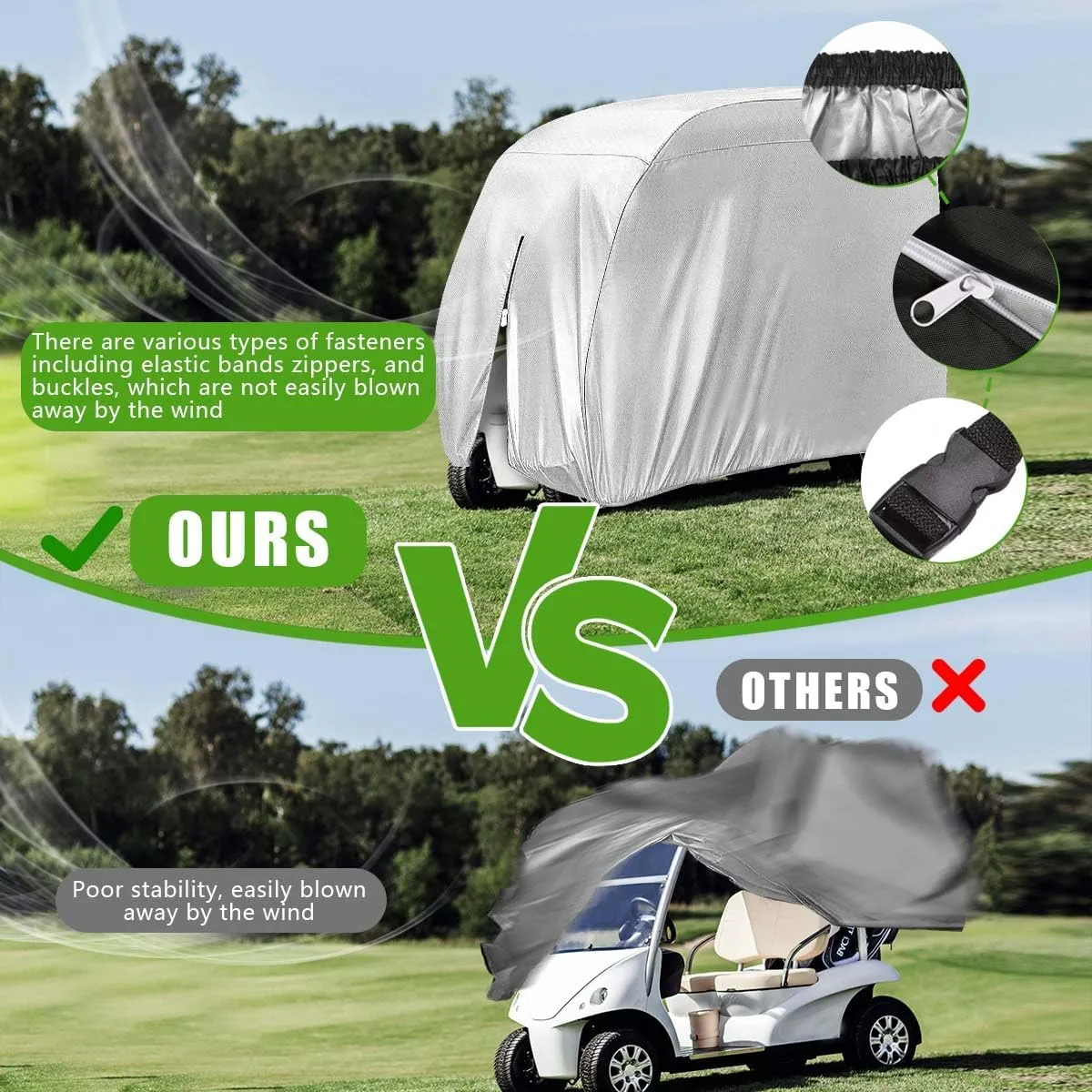 4 Passenger 420D Waterproof Golf Cart Cover fits EZ GO Club Car Yamaha, Sunproof Dustproof