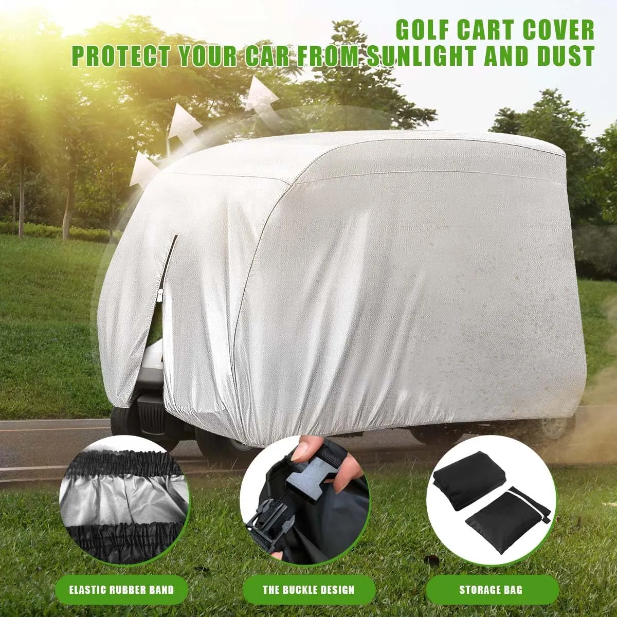 4 Passenger 420D Waterproof Golf Cart Cover fits EZ GO Club Car Yamaha, Sunproof Dustproof