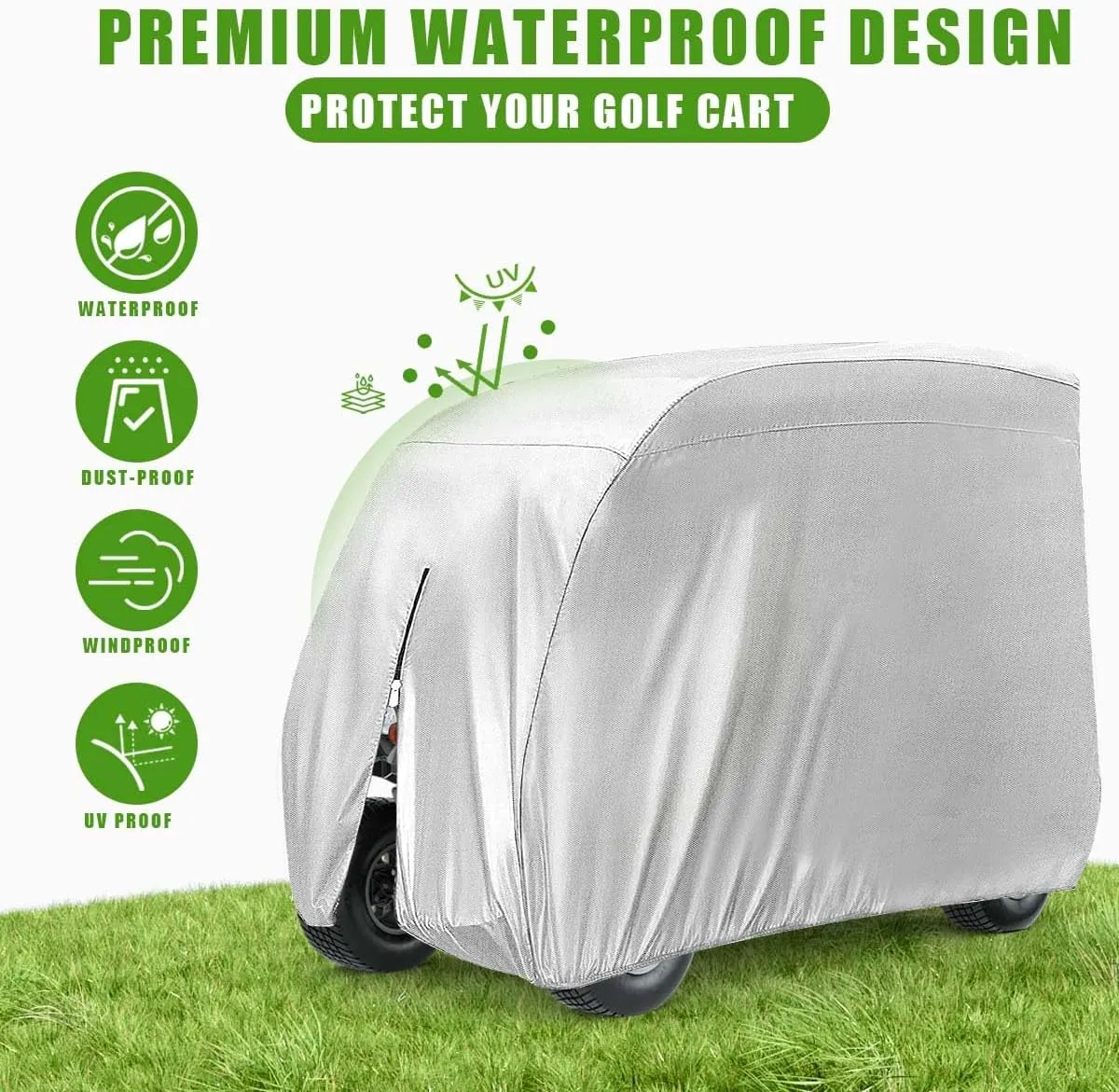 4 Passenger 420D Waterproof Golf Cart Cover fits EZ GO Club Car Yamaha, Sunproof Dustproof