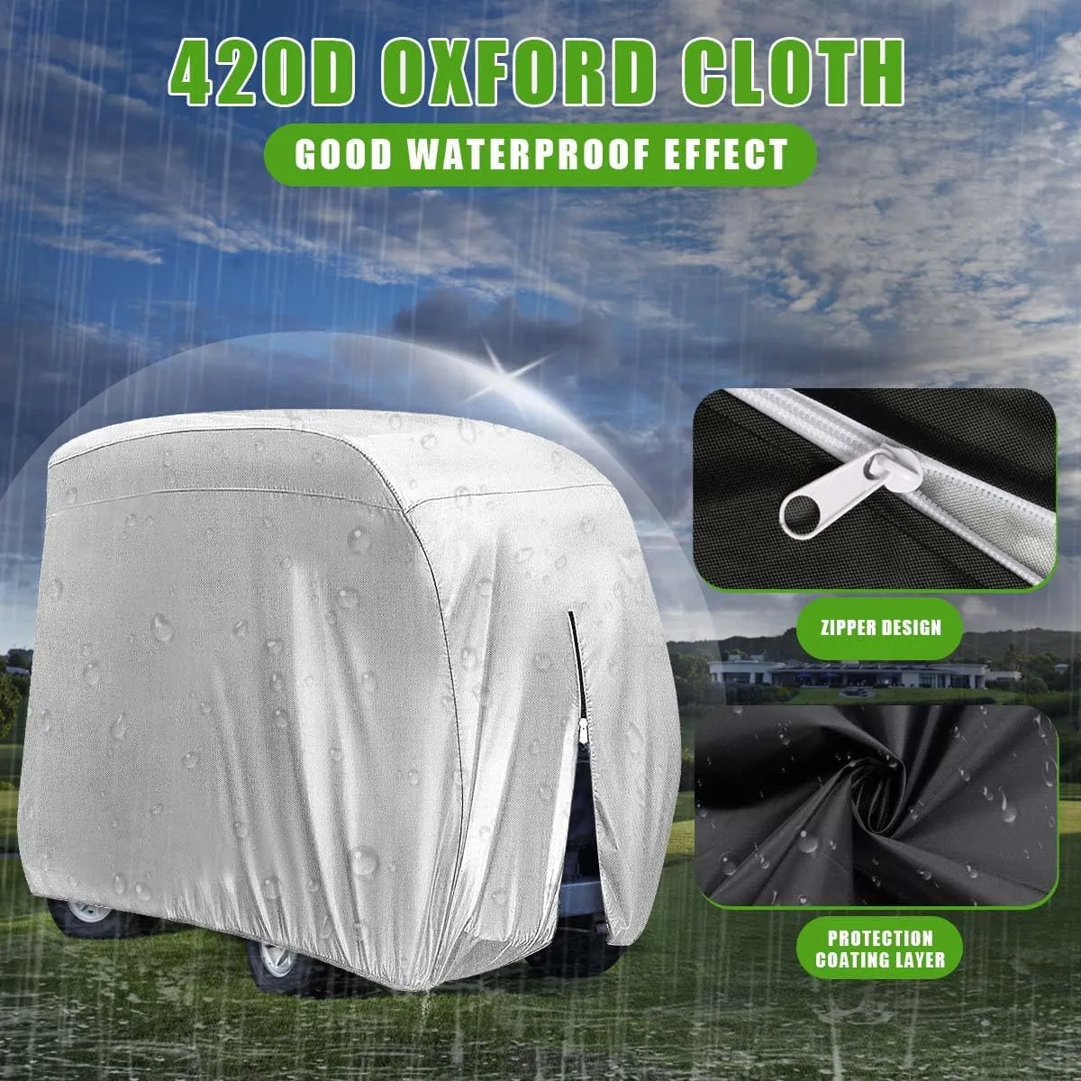 4 Passenger 420D Waterproof Golf Cart Cover fits EZ GO Club Car Yamaha, Sunproof Dustproof