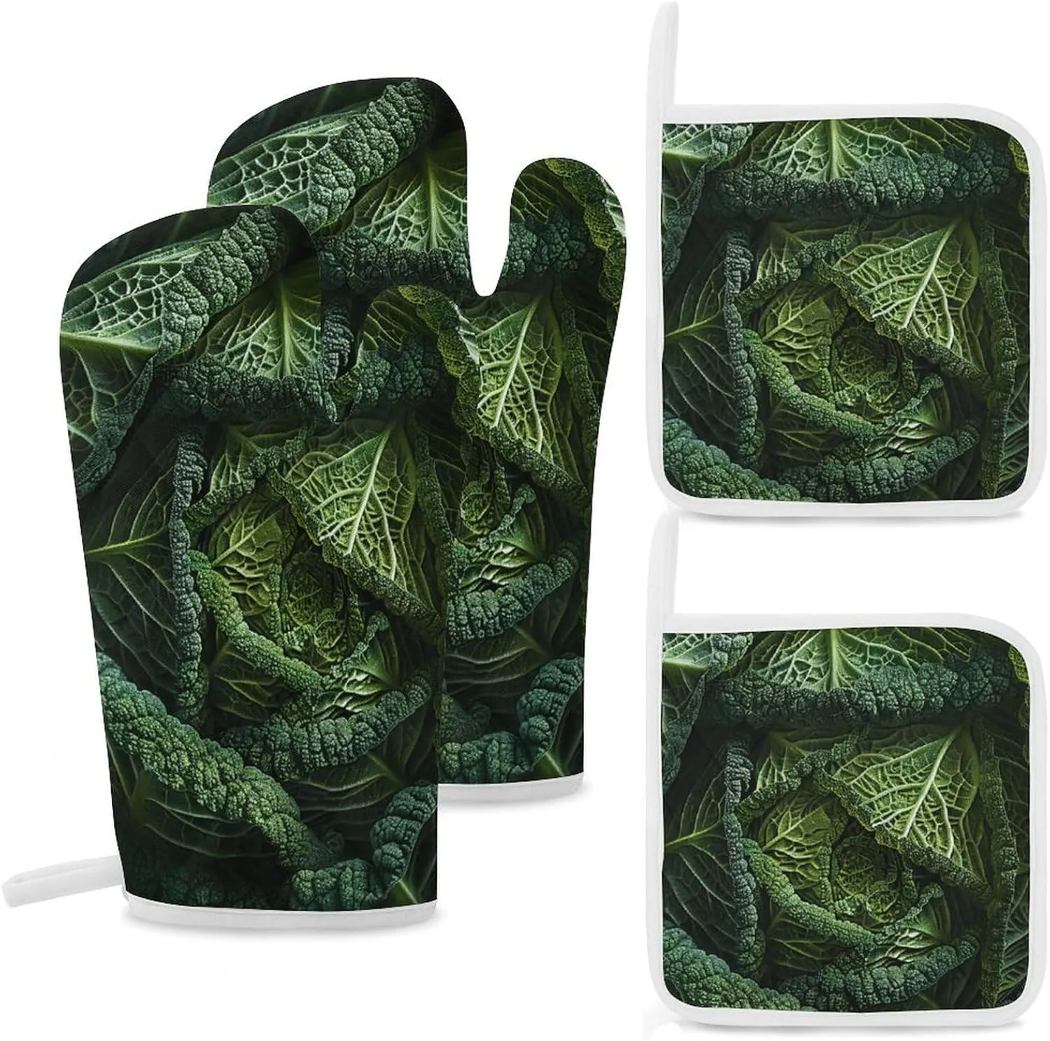 4 Pcs Oven Mitts and Pot Holders Set Kitchen Oven Gloves Heat Resistant Potholders Non-Slip Hot Pads Extra Large Cabbage Oven Mits for Cooking Baking Grilling