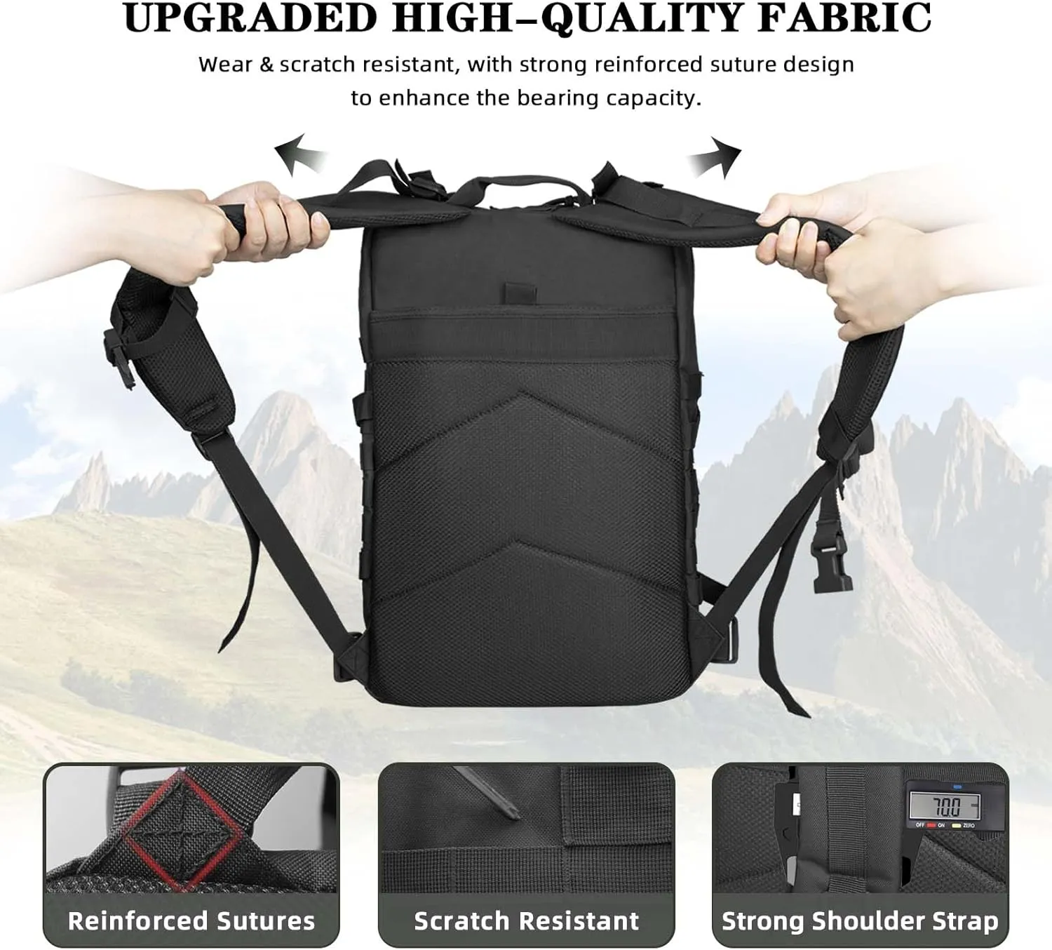 45L Tactical Backpack For Men Highland Assault Large Army Pack 3 Day Molle Bug Out Bag With Water Cup Bag Outdoor Camping Hiking Daypack Military Rucksack Black