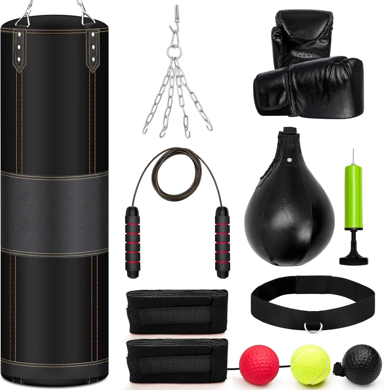 4ft Heavy Punching Bag Set, 6 in 1 Unfilled Heavy Boxing Bag with Punching Gloves, Wraps, Chain, Ceiling Hook for Indoor/Garden MMA Kick Boxing Muay Thai Karate