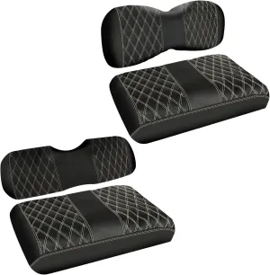 4PCS Golf Cart Seat Covers Black Leather Front and Rear Seat Covers Compatible with Yamaha Drive G29 2007-2016 Beige Stitching No Staple