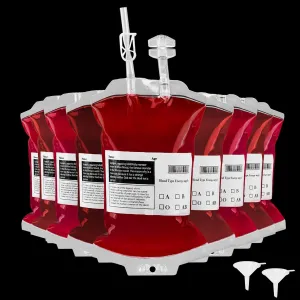 50 Pack Reusable Blood Bags for Drinks, Halloween Party Decorations, Vampire IV Drink Pouches for Masquerade, Zombie, Nurse Graduation Themes